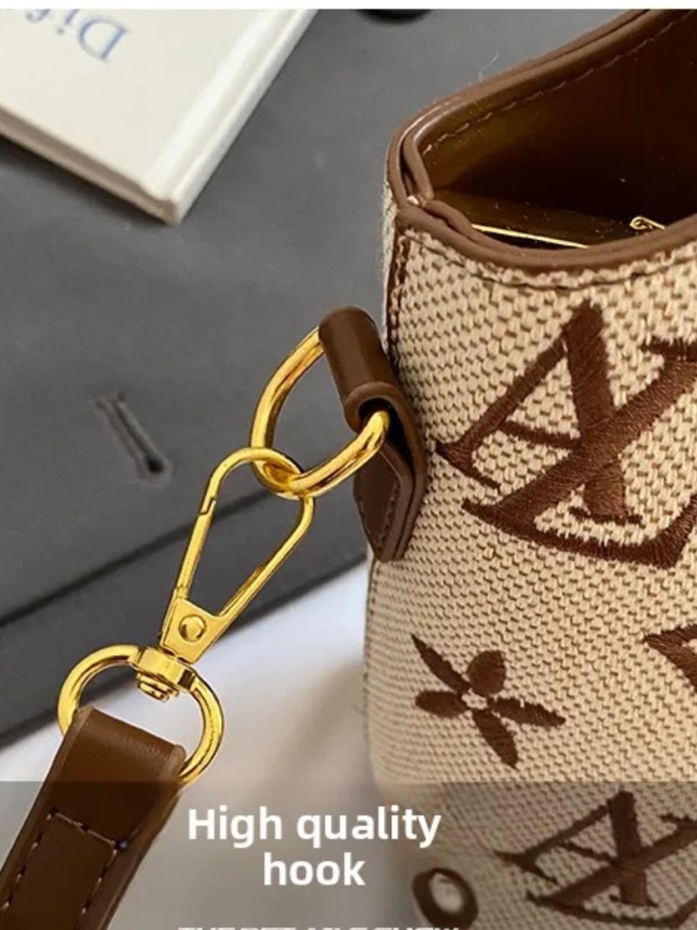 Designer Beige and Black Monogram Canvas Crossbody Bag - Picture 12 of 13